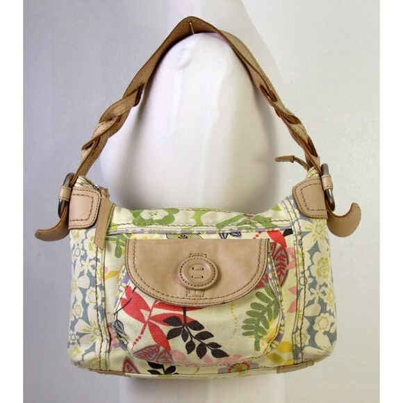 ROOMY FOSSIL FLORAL CANVAS GENUINE LEATHER TOTE HOBO SHOULDER BAG HANDBAG PURSE - Picture 4 of 9